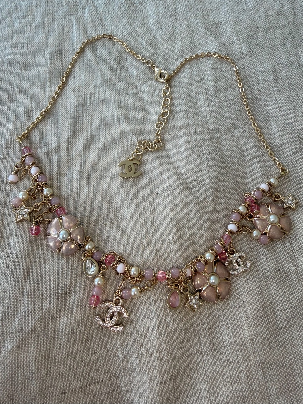 🌸CHANEL Gold Chain Necklace with Pink Floral Charms🌸 - Picture 3 of 9